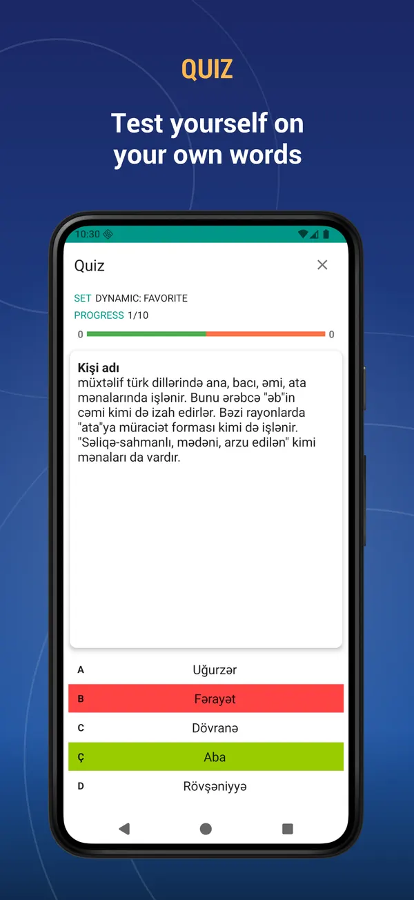 Name Meanings Offline: quiz screen