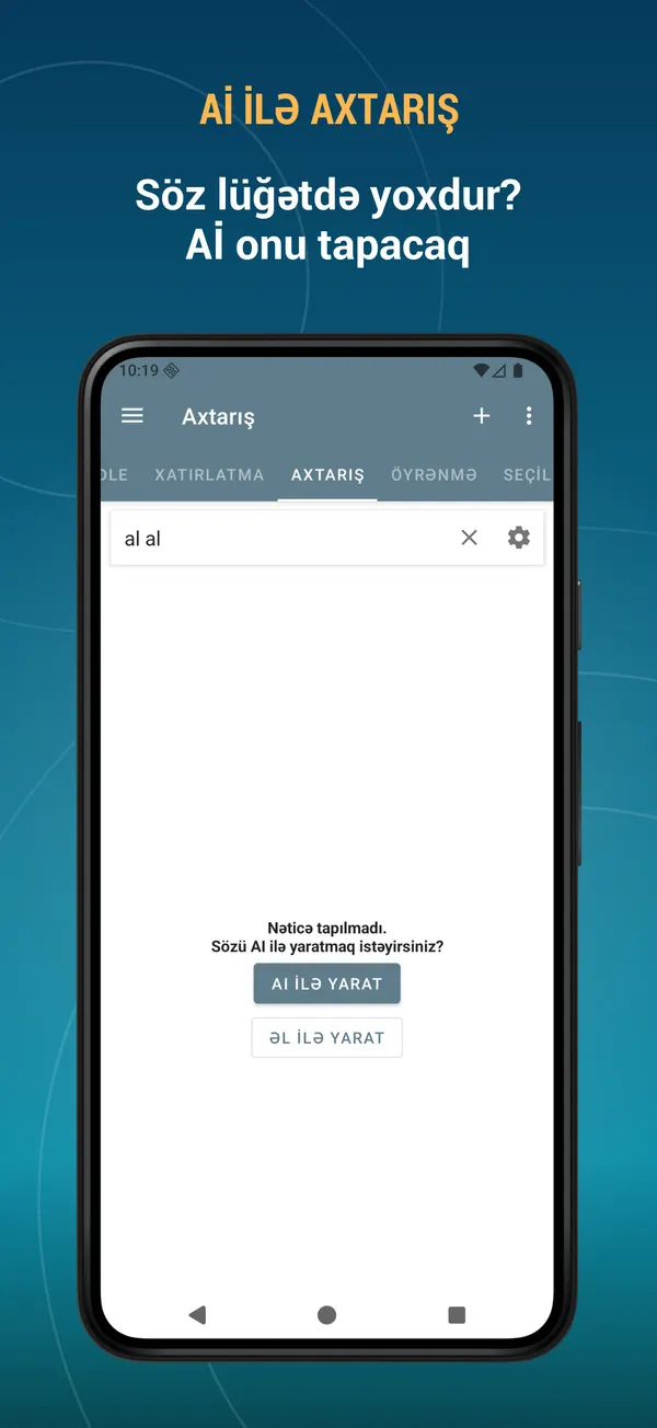 Azerbaijani Dictionary: ai search screen