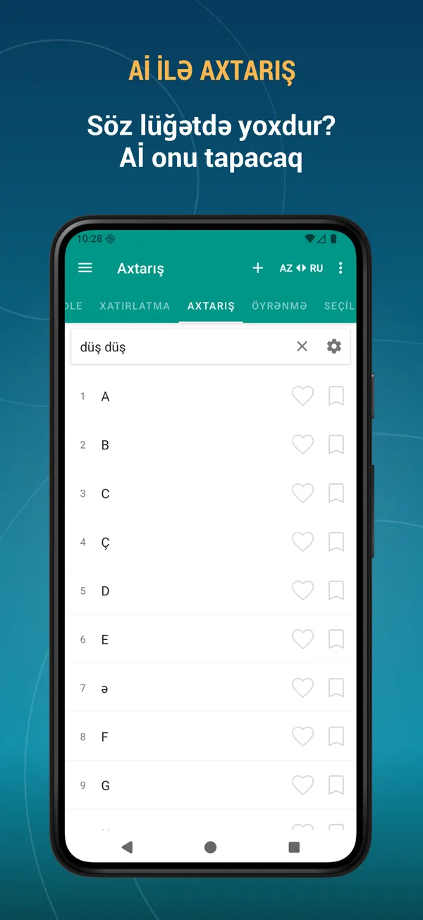 Azerbaijani Russian Dictionary: ai search screen
