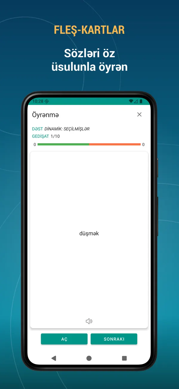 Azerbaijani Russian Dictionary: training screen