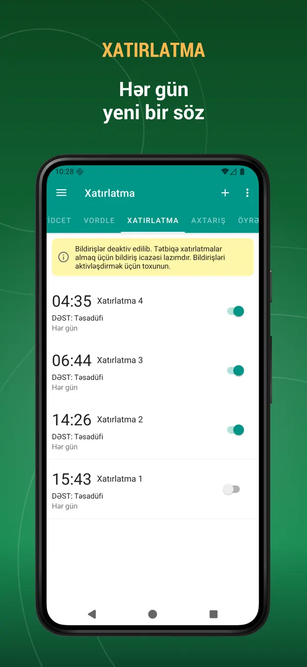 Azerbaijani Russian Dictionary: reminder screen