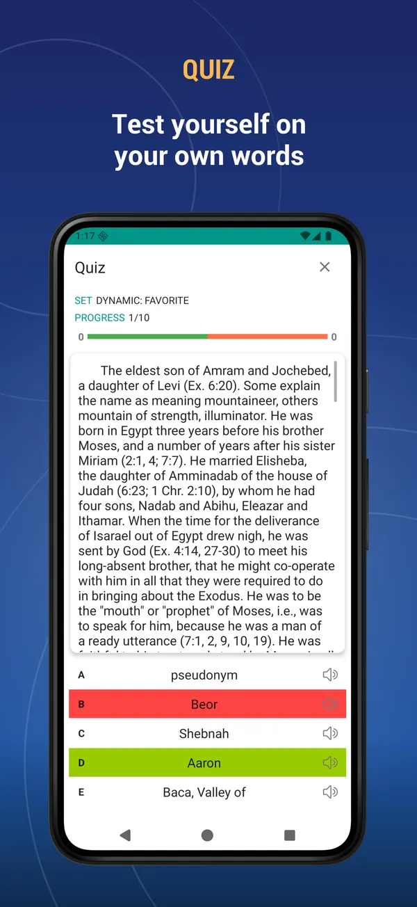 Bible Dictionary Offline: quiz screen