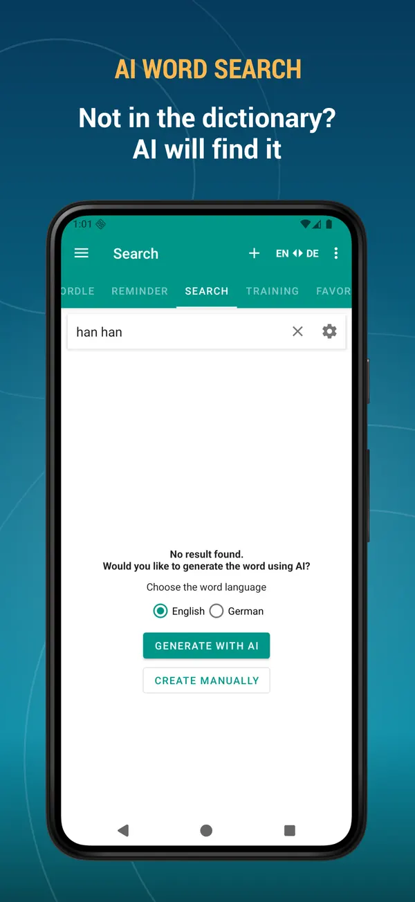 English German Dictionary: ai search screen