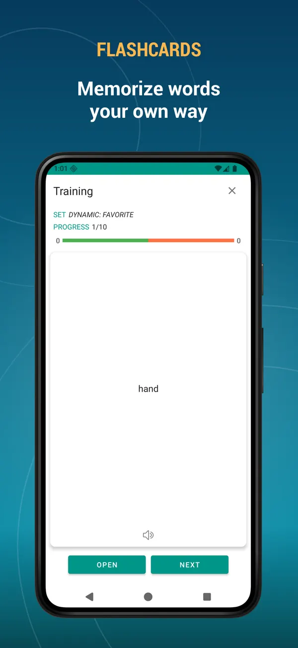 English German Dictionary: training screen
