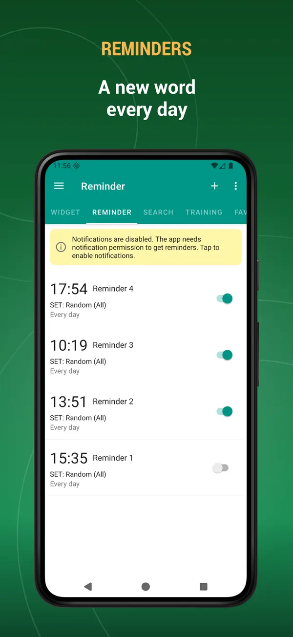 English Poems and Poets: reminder screen
