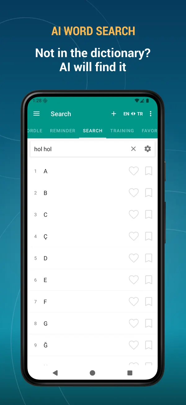 English Turkish Dictionary: ai search screen