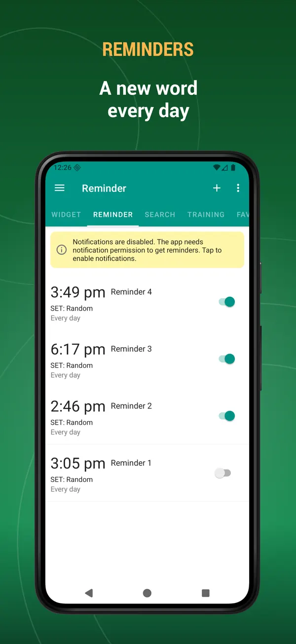 Hindi Explanatory Dictionary: reminder screen