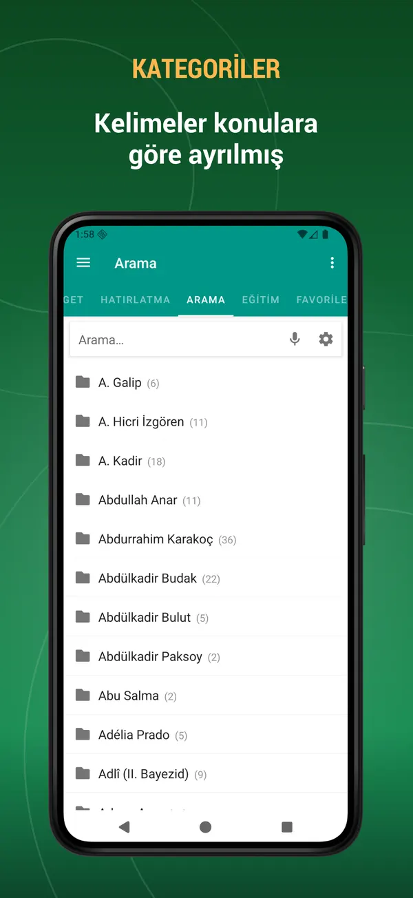 Turkish Poems: category screen