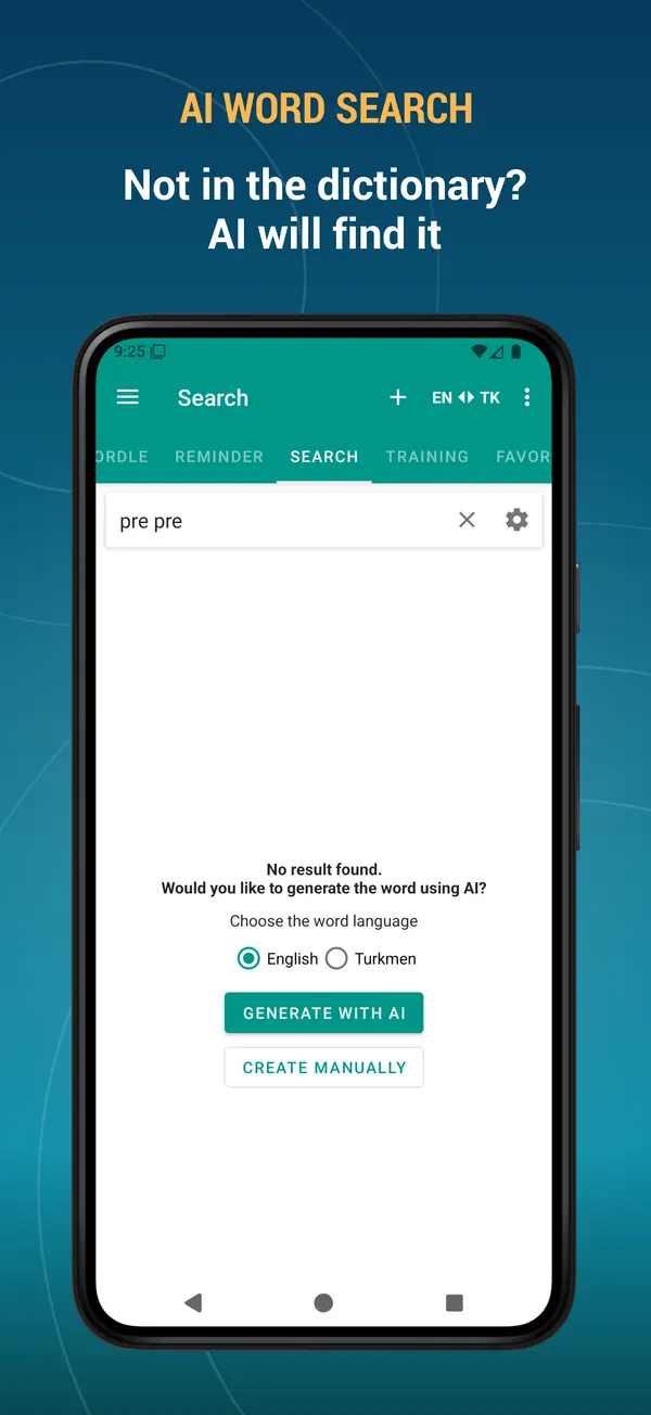 Turkmen English Dictionary: ai search screen