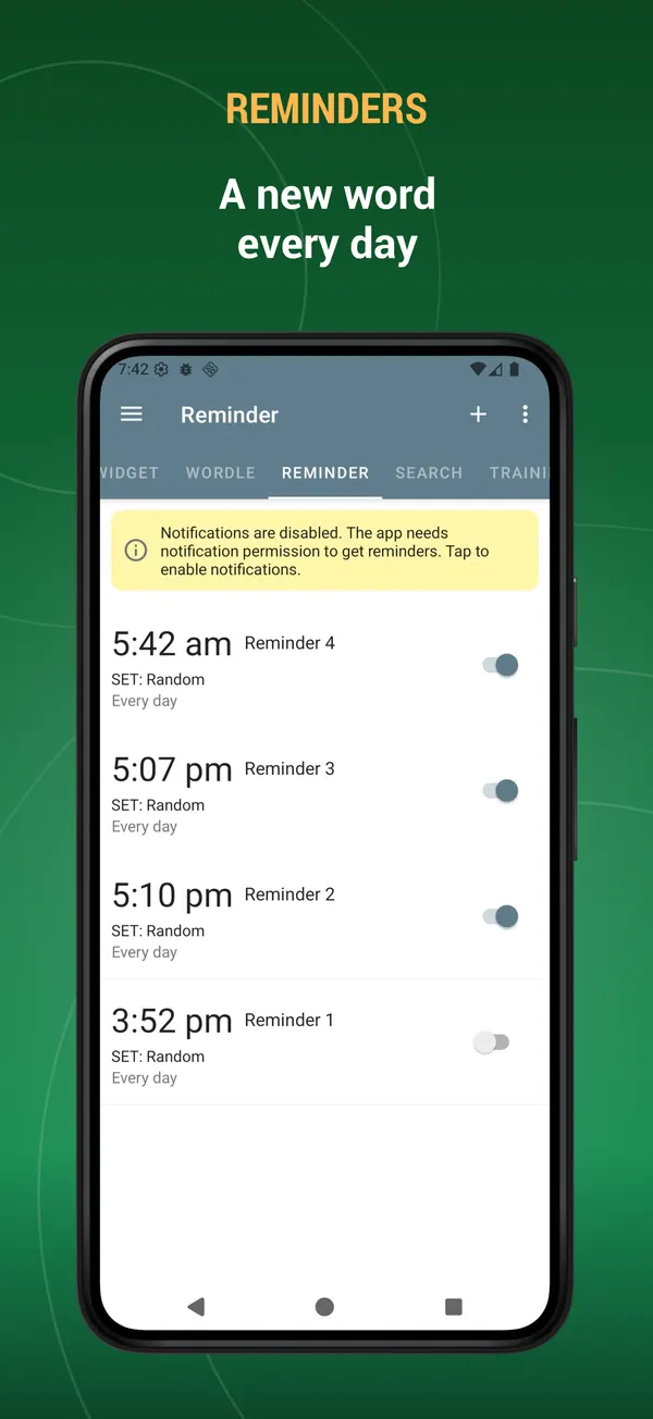 Ukrainian Dictionary: reminder screen